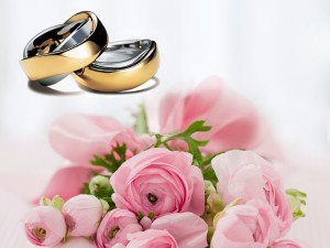 wedding rings and flowers