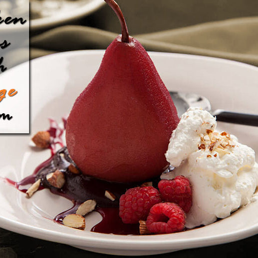 Drunken pears with orange cream